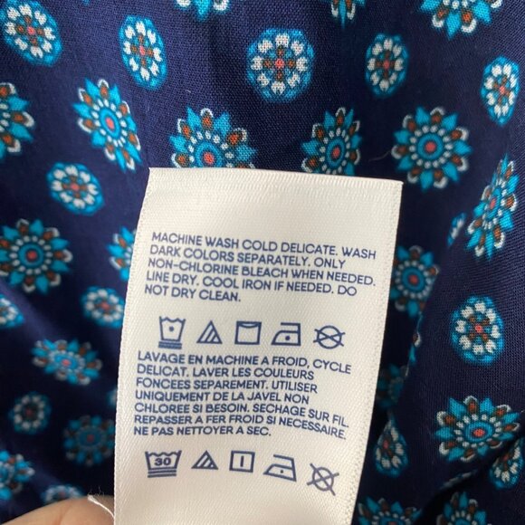 Lands End Long Sleeve Button-Up Tunic Shirt Dress L-XL Blue Floral Print Boxy La - Picture 4 of 15
